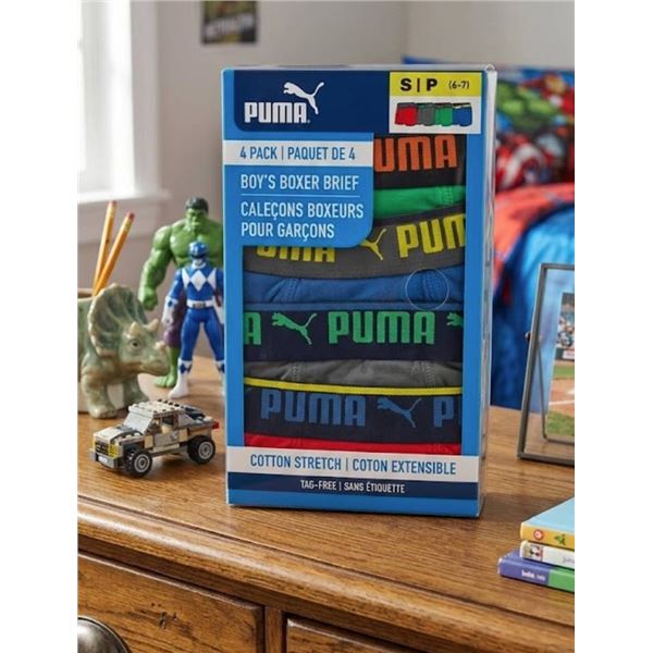 Puma Boys’ Boxer Briefs, 4 Pack, Size S (6-7), Cotton Stretch