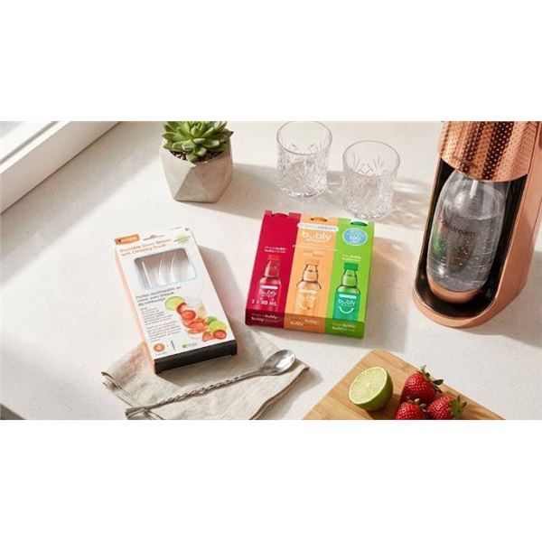 Luciano Reusable Glass Straws with Cleaning Brush, Sodastream Bubly Drops Natural Flavor Set