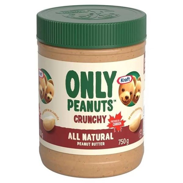 Kraft Only Peanuts Crunchy All Natural Peanut Butter, 2 Jars, 750g Each