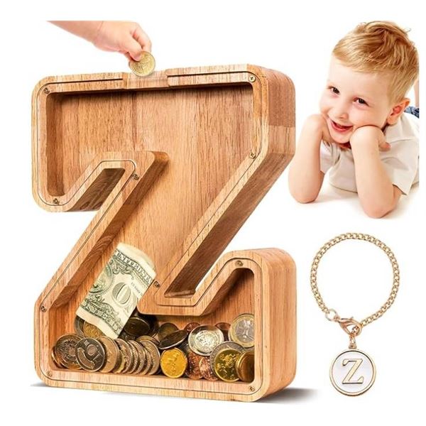 SumDate Wooden Piggy Bank with Alphabet Design Letter “Z”