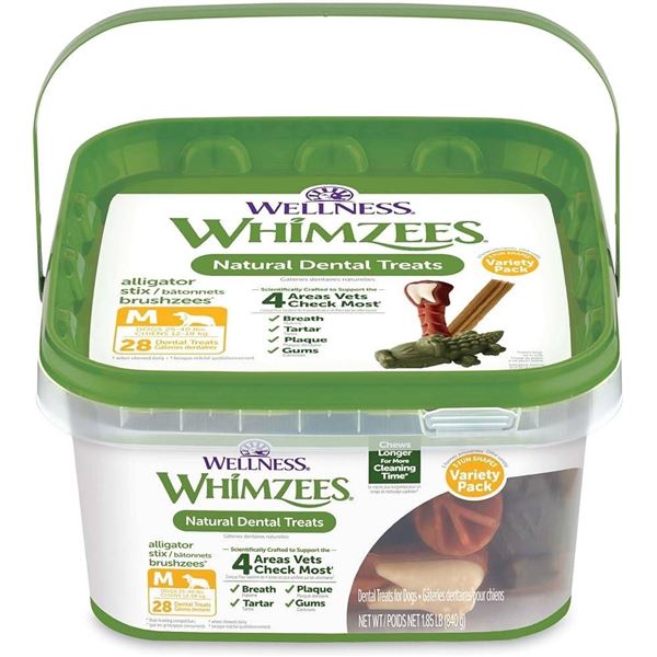Wellness Whimzees Natural Dental Treats, Medium Dog Size, 1.85 lbs, 28 Count