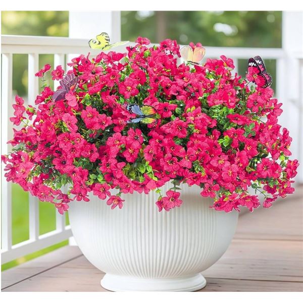 20 Bundles Artificial Flowers for Outdoors with 6 Faux Butterflies, UV Resistant Artificial Outdoor 