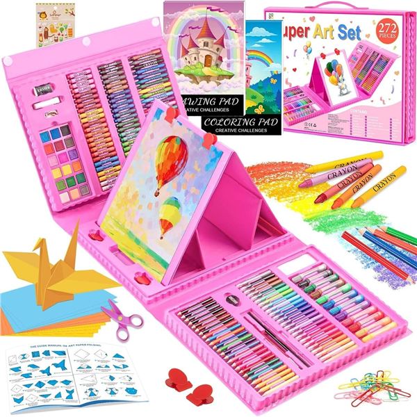 Pink Super Art Set with 272 Pieces, Includes Markers, Crayons, and Watercolors
