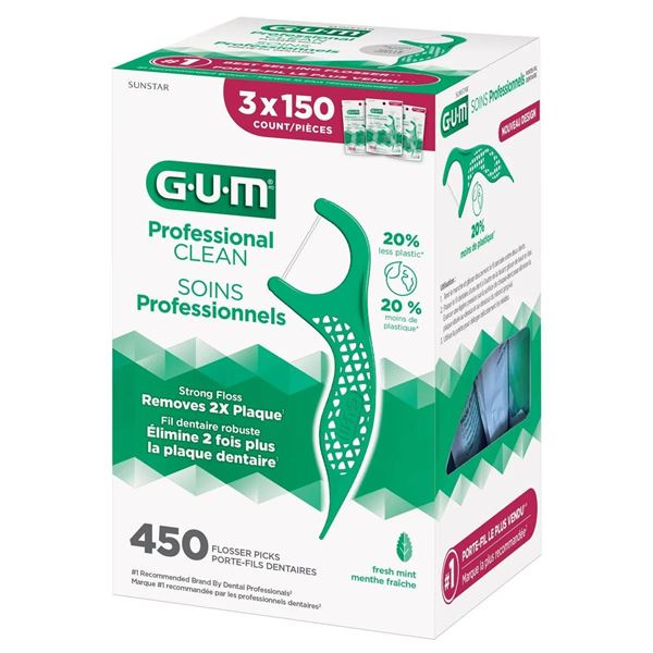 GUM Professional Clean Flosser Picks – 450 Count (3 x 150)