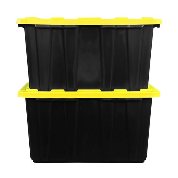 Black and Yellow Plastic Storage Bin with Lid 2 Bins 3 Lids