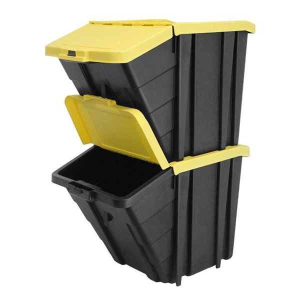 Lot of 2 Yellow and Black Storage Bin with Hinged Lid SEE LID DAMAGE