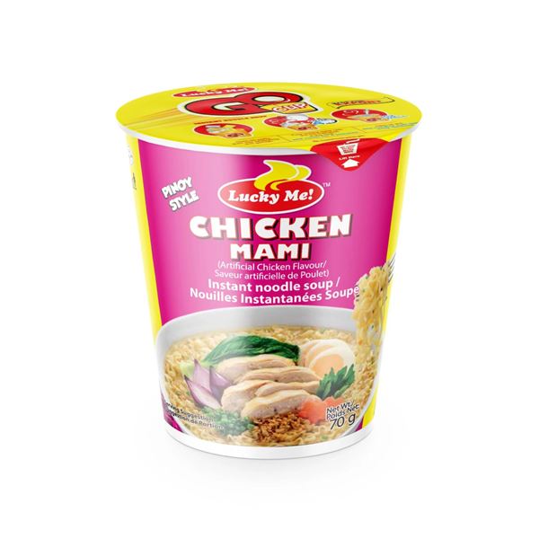 Lucky Me Chicken Mami Instant Noodle Soup 70g – Export Pack, 24 Count