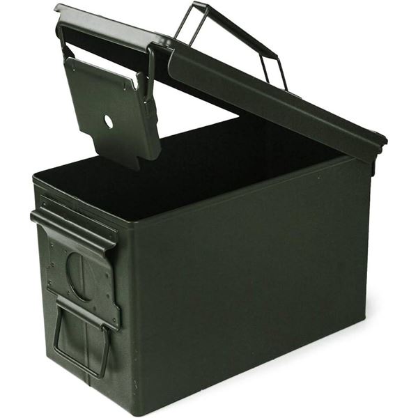 Green Metal Ammo Storage Can with Handle and Latch Closure