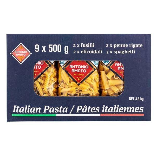 Antonio Amato Italian Pasta Set, Assortment of 9 Packs, 500g Each