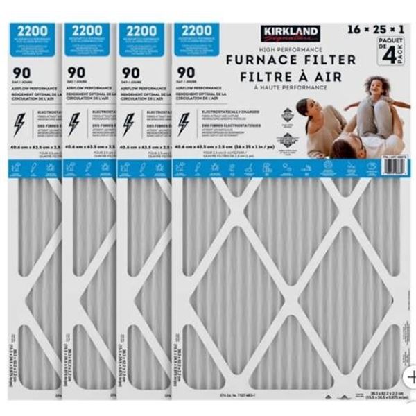 Kirkland Signature High-Performance Furnace Filters, 16 x 25 x 1 Inches, 4-Pack