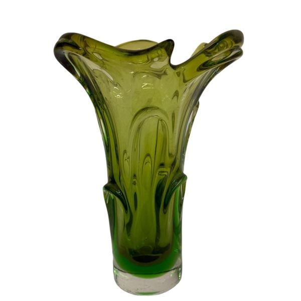 Mid Century Czech Green Art Glass Vase
