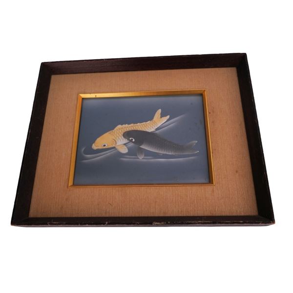 Signed Japanese Koi Carved Painting