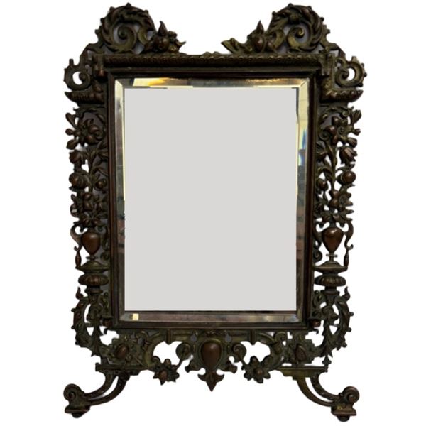 Antique Victorian Brass Table Mirror