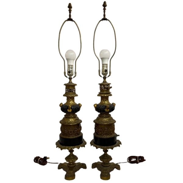 Pair of French Empire Gilt Brass Banquet Lamps