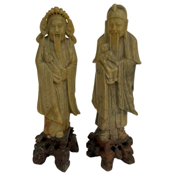 Set of Two Chinese Soapstone Deity Carvings