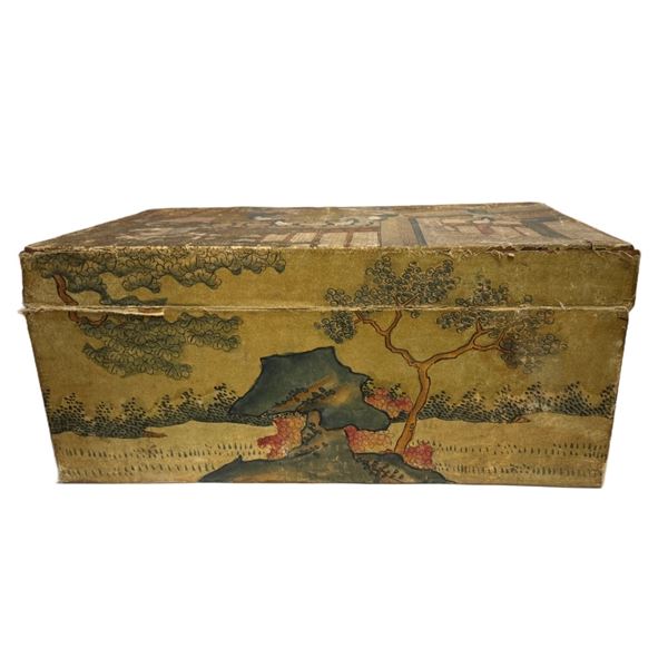 Antique Chinese Chinoiserie Gold Leather Chest