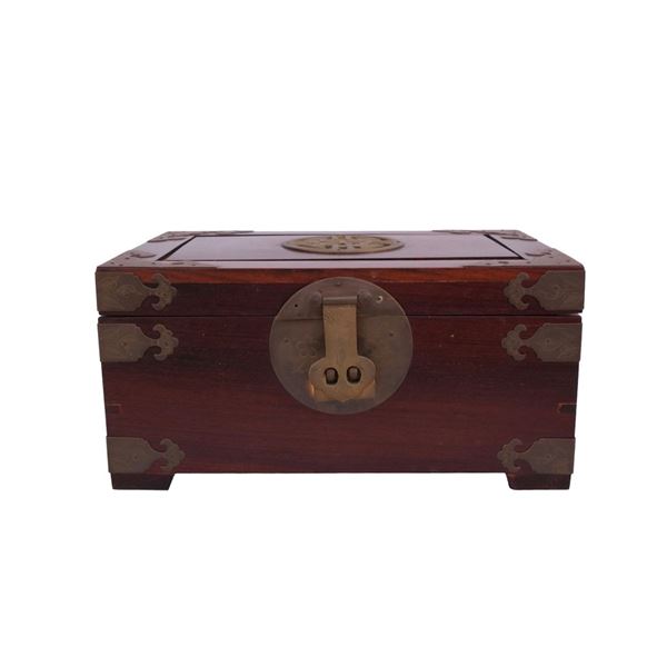 Chinese Rosewood & Brass Longevity Jewelry Box