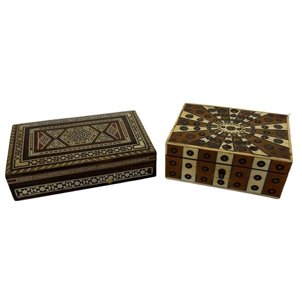Indian & Syrian Marquetry Wooden Trinket Boxes