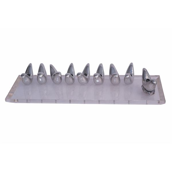 Modernist Lucite & Silver-Plated Bird Menorah