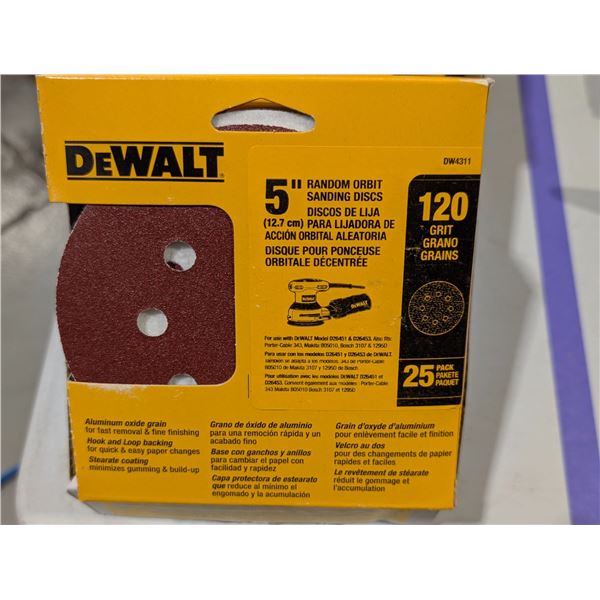 BOX OF 25pcs DEWALT 5" RANDOM ORBIT SANDING DISC 120GRIT