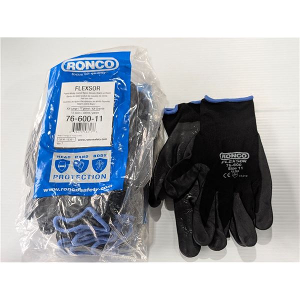 LOT: 12 RONCO FLEXSOR 765-600-11 WORK GLOVES GR: XL
