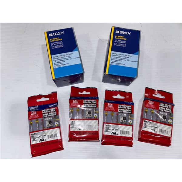 LOT OF 4 BROTHER ADHESIVE TAPES & 2 BRADY PRINT CARTIDGES
