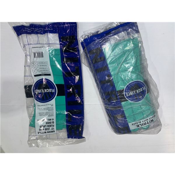 LOT OF 12 GREEN NITRILE LINED GLOVES -XXL