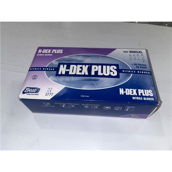 BOX OF 50pcs N-DEX PLUS  DISPOSABLE NITRILE GLOVES gr:XL