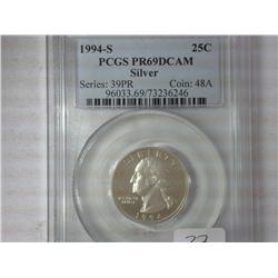 1994-S Silver Washington Quarter PCGS PR69DCAM