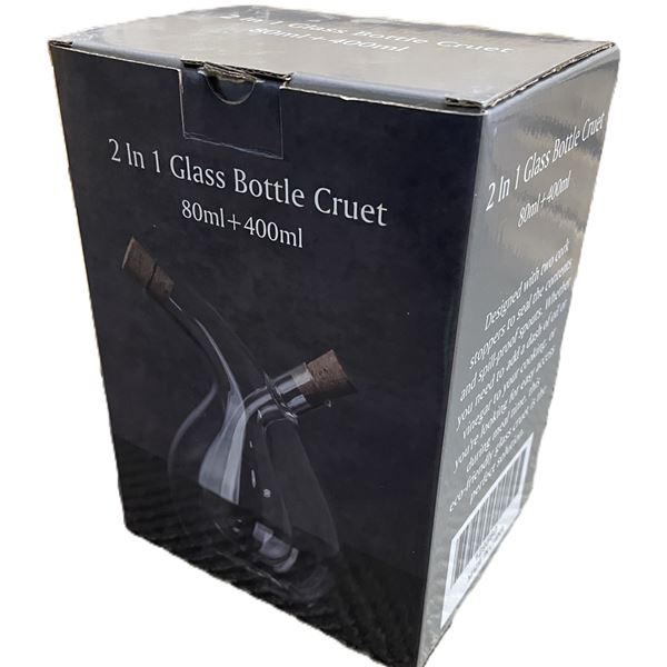 2-in-1 glass cruet bottle designed for storing and dispensing oil and vinegar