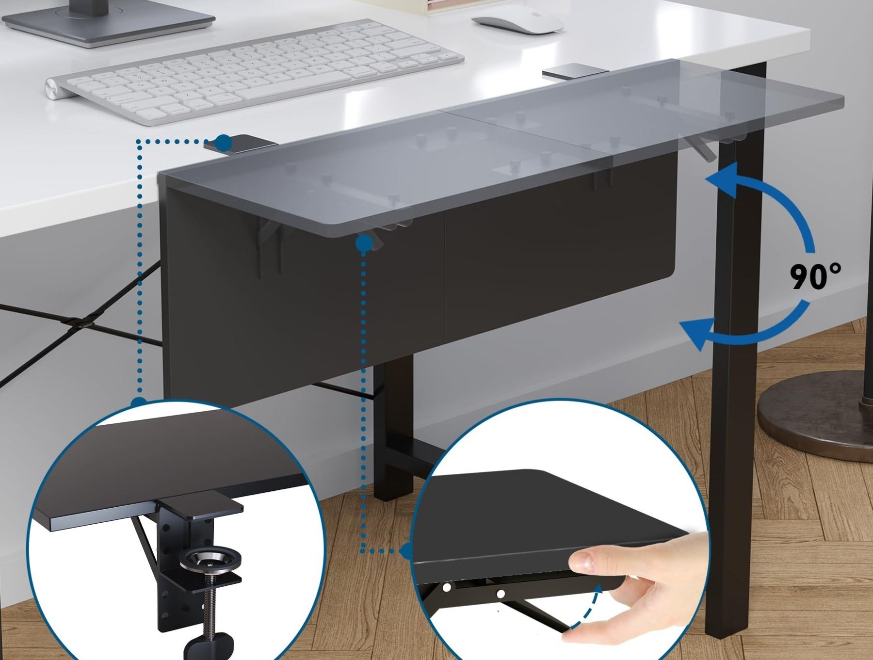 BONTEC Ergonomic Desk Extender Tray, designed to clamp onto a desk to ...