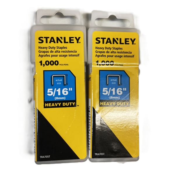 QUANTITY OF TWO Stanley 5/16-inch (8mm) Heavy Duty Staples. 1000 in each package