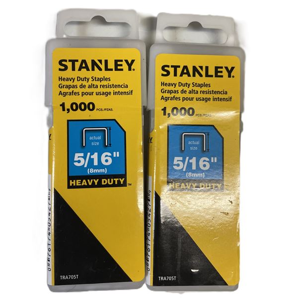 QUANTITY OF TWO Stanley 5/16-inch (8mm) Heavy Duty Staples. 1000 in each package