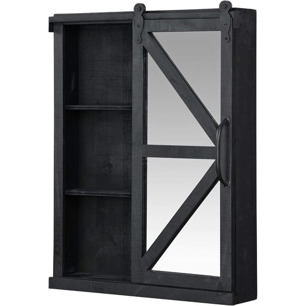 Shelving Unit with Barn Door Style Cabinet Door , 21 x 5.5 x 28 in