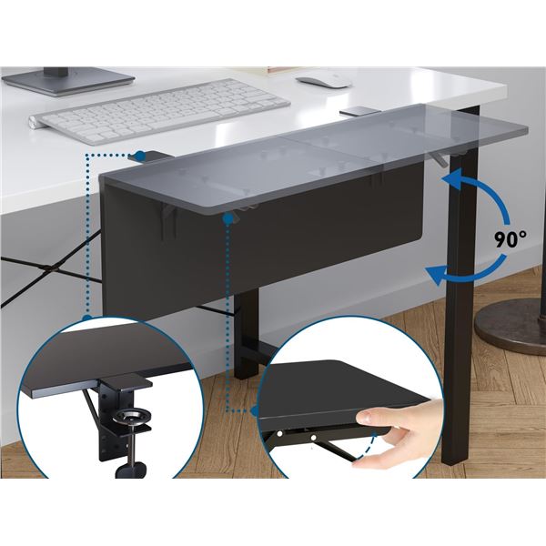 BONTEC Ergonomic Desk Extender Tray, designed to clamp onto a desk to provide extra surface area for