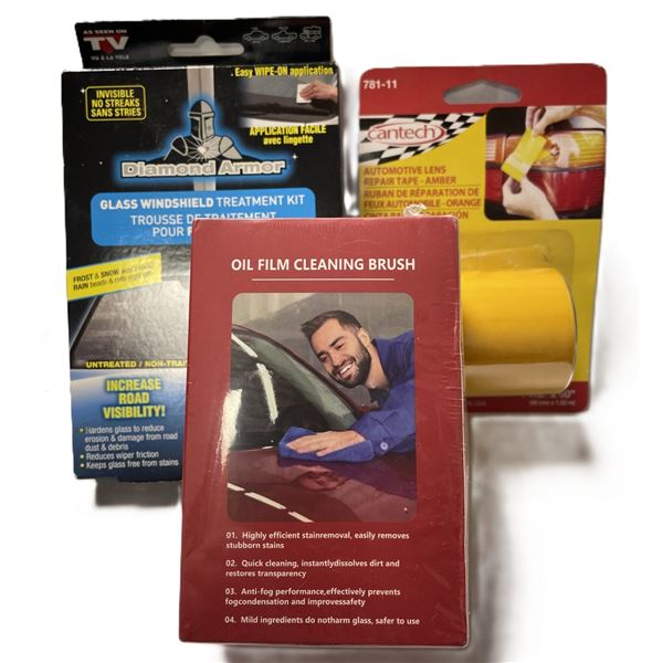Diamond Armor Windshield Treatment Kit ,  Oil Film Cleaning Brush AND Cantech Automotive Lens Tape
