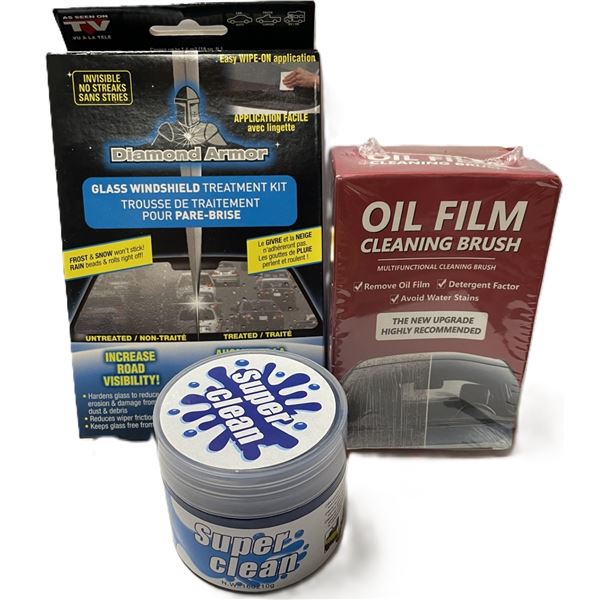 Diamond Armor Windshield Treatment Kit, Oil Film Cleaning Brush AND Super Clean
