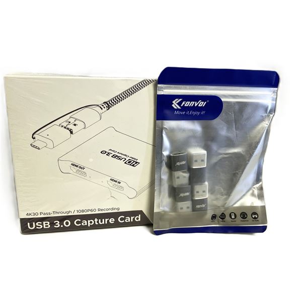 ByteWave USB 3.0 Video Capture Card and package of four FONVOI USB-C to USB OTG Adapters