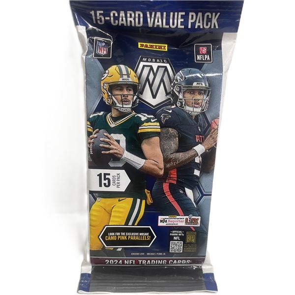 2024 Panini Mosaic NFL Football Fat Pack (also known as a 15-Card Value Pack).