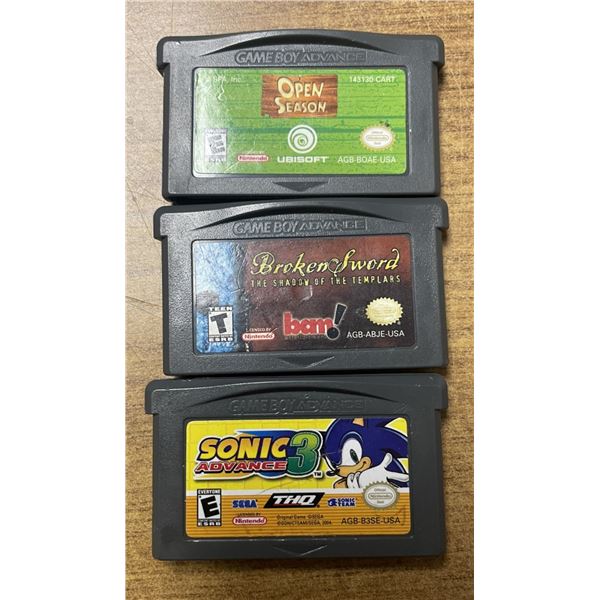 THREE Gameboy Advance Games , Open Season, Broken Sword, Sonic 3