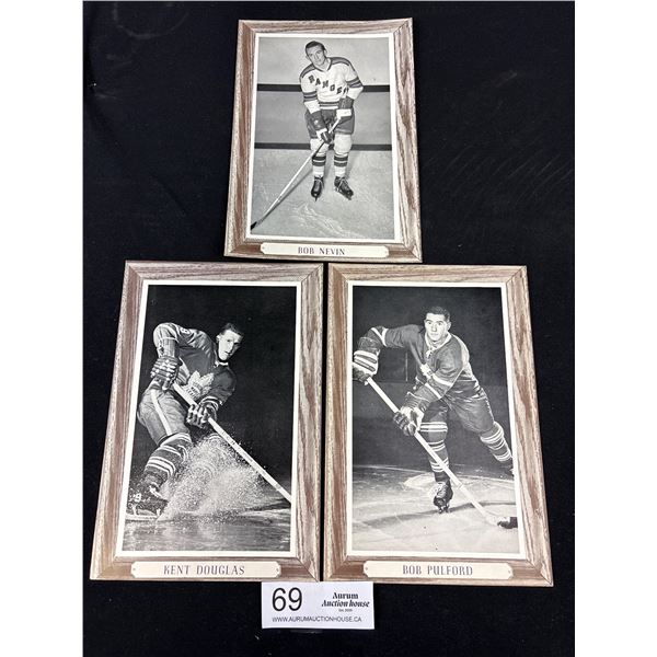 1964-67 Bob Pulford, Kent Douglas, and Bob Nevin Group 3 Wood Grain Bee Hive Hockey Photo
