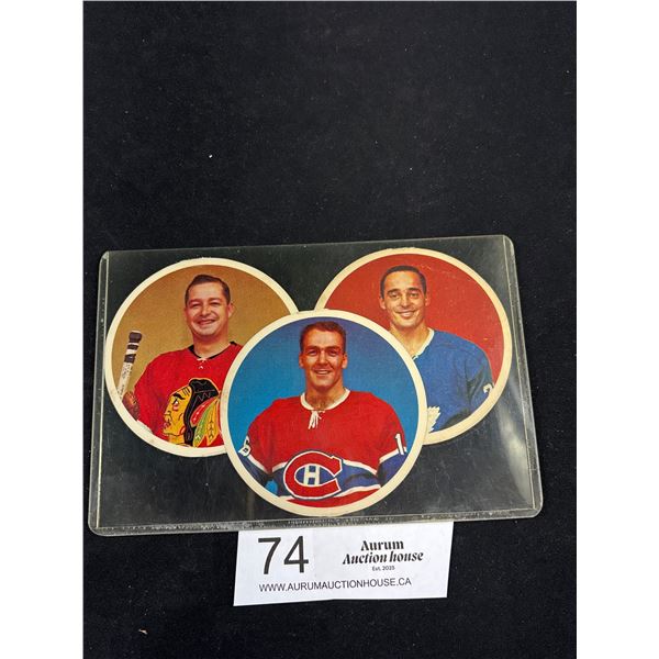 3 1962 El Producto Hockey Discs Henri Richard, Glen Hall and Frank Mahovilich