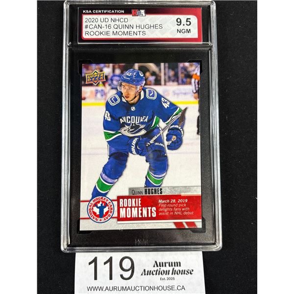 UD NHCD Quinn Hughes Rookie Moments Trading Card KSA-9.5