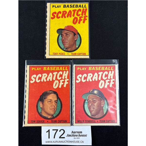 Lot of 3 1970 Topps Hall of Fame Baseball Scratch Offs Seavel, Perez, Stargell