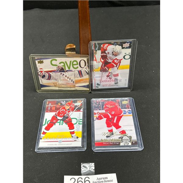 Lot of 4 Hall of Fam Upper Deck ltd ed /100 Lindtrom Lundqvist Zetterberg Brind'amour