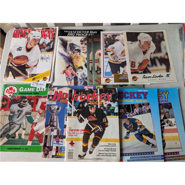 Lot of 8 Sports Magazines Mostly Hockey/Canucks some signed and 2 Photos/Posters Trevor Linden and I