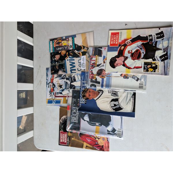 Lot of 5 Vintage Beckett Hockey Magazines & 2 Signe Photos Andy Moog & Trevor Linden & Grizzlies vs 