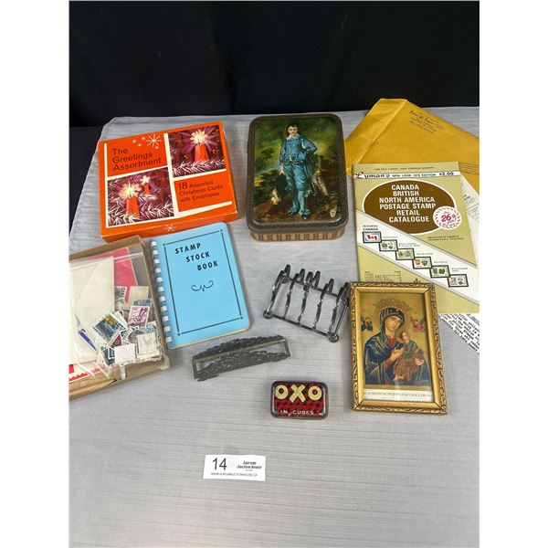 Collectible lot of vintage tins & Stamps