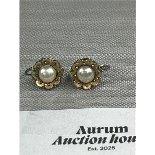 Genuine Antique Victorian Gold Pearl Earrings unmarked