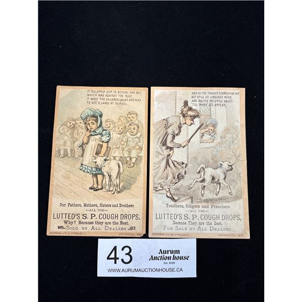 2 (1882) "Cough Drops" Advertising Trade Cards